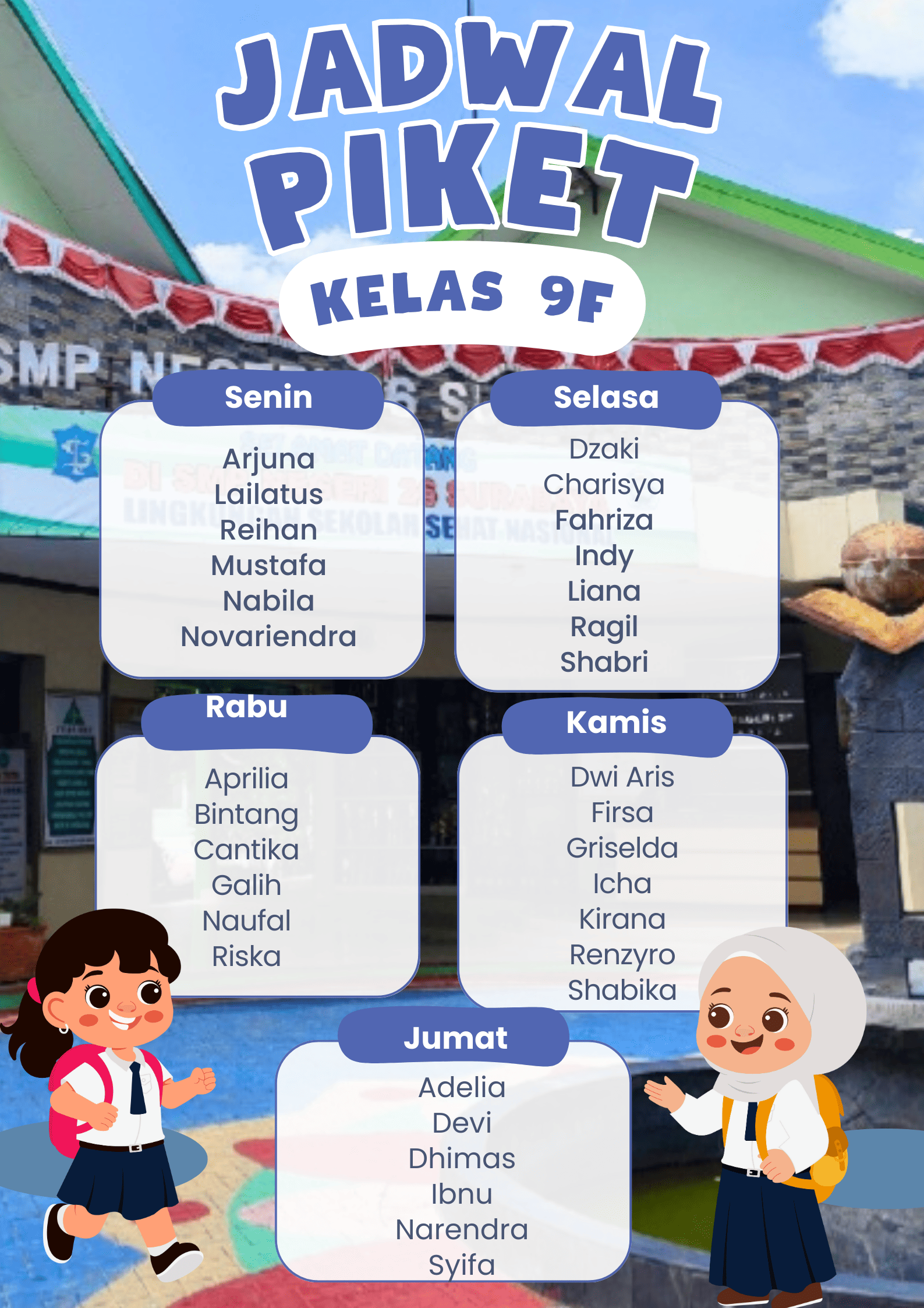 Jadwal Piket Kelas IX-F Tahun Pelajaran 2025-2026