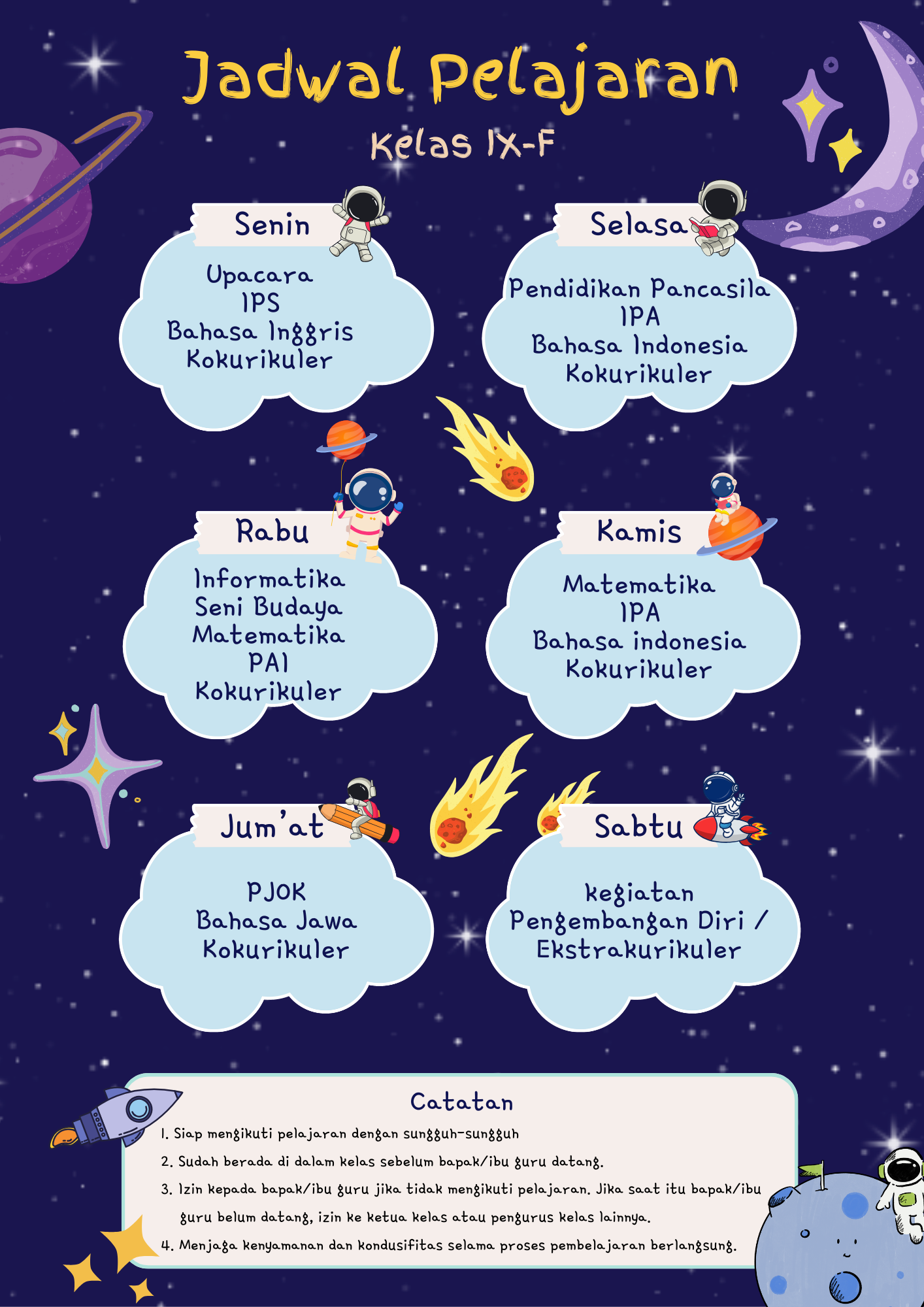 Jadwal Pelajaran Kelas IX-F Tahun Pelajaran 2025-2026